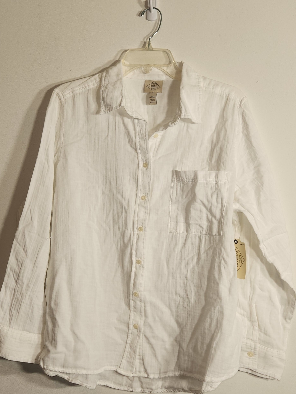 NWT St Johns Bay Casual White 100% Cotton Soft, Button-Up Shirt Long Sleeve